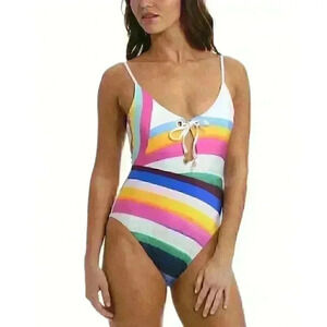 NEW! Sunshine 79 Women's 12 V-Plunge Striped One-Piece Swimsuit NWT $162